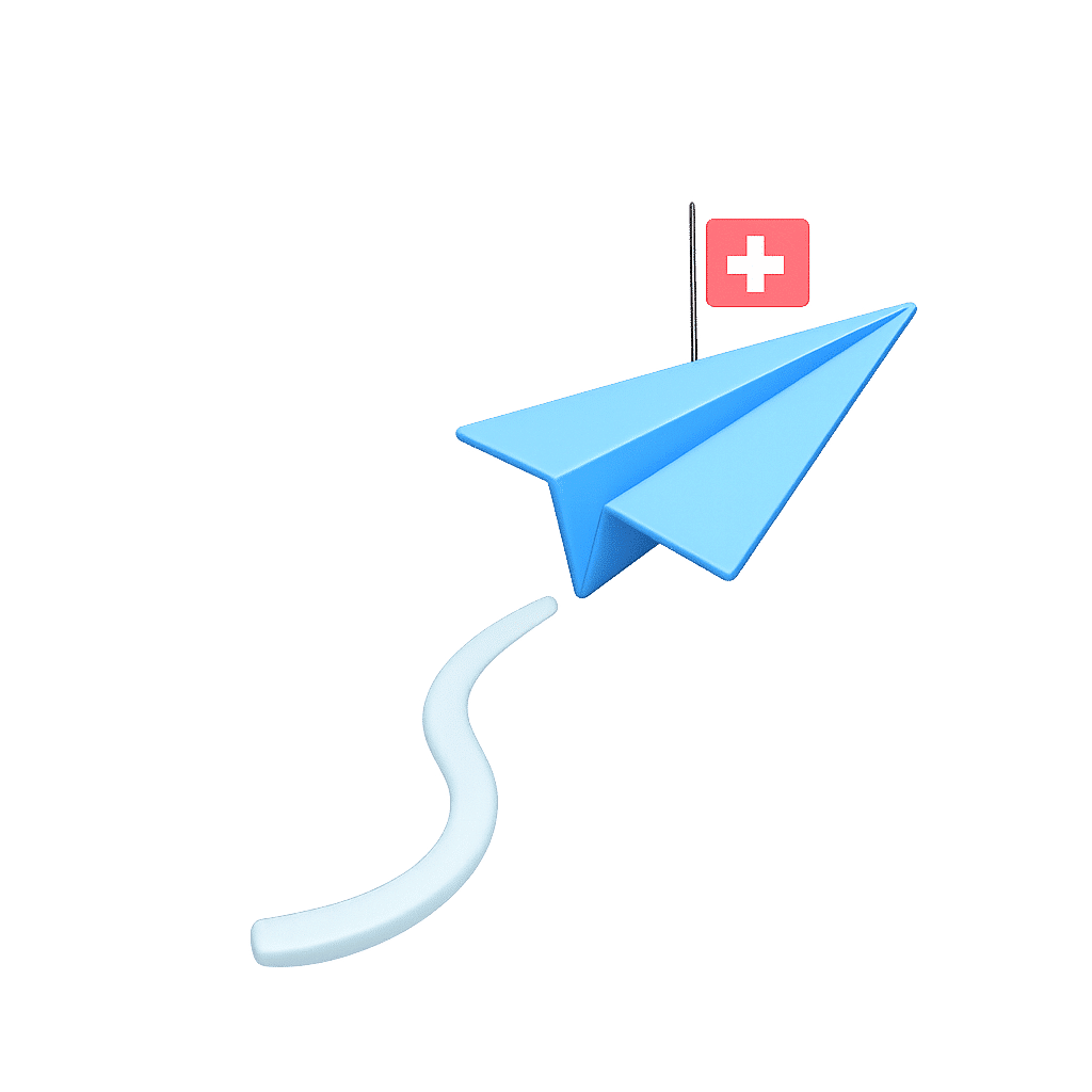 Avion bleu avec drapeau suisse, symbole de transfert d'argent CHF EUR vers la Suisse