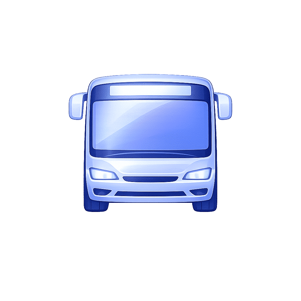 Illustration d'un bus bleu vue de face avec fenêtres et phares